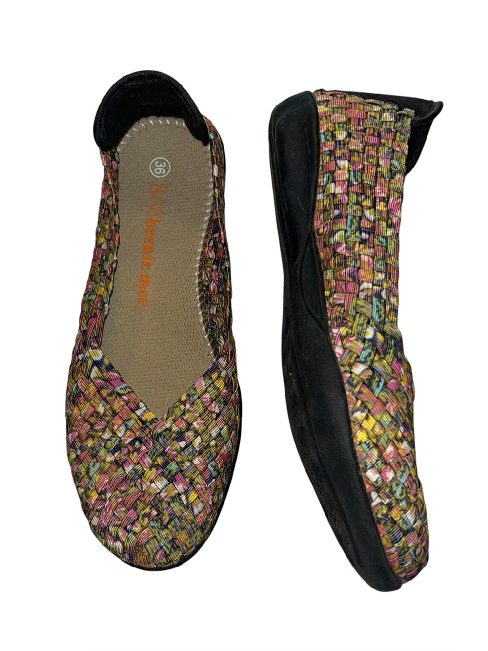 Bernie Mev‎ Catwalk Flats Multicolor Woven Slip On Ballet Shoes Womens 36